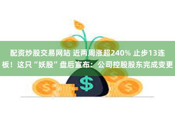 配资炒股交易网站 近两周涨超240% 止步13连板！这只“妖股”盘后宣布：公司控股股东完成变更